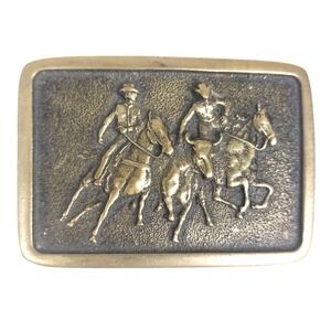 Rodeo Cowboy Horseback Steer Wrestling Roping Solid Brass BTS Belt Buckle USA 78